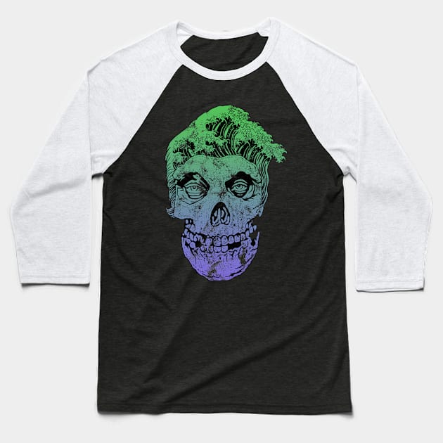 Skull Head Waves Green Purple Baseball T-Shirt by FUMANTO